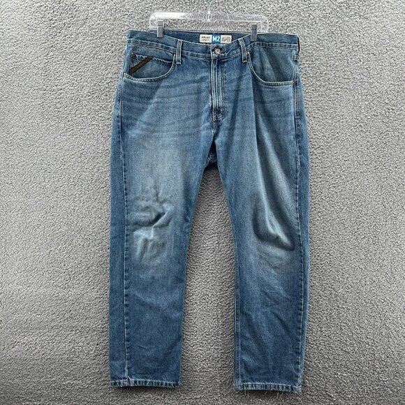Ariat Jeans Mens 38 X 32 M2 Relaxed Boot Cut Blue Denim Medium Wash Cowboy *